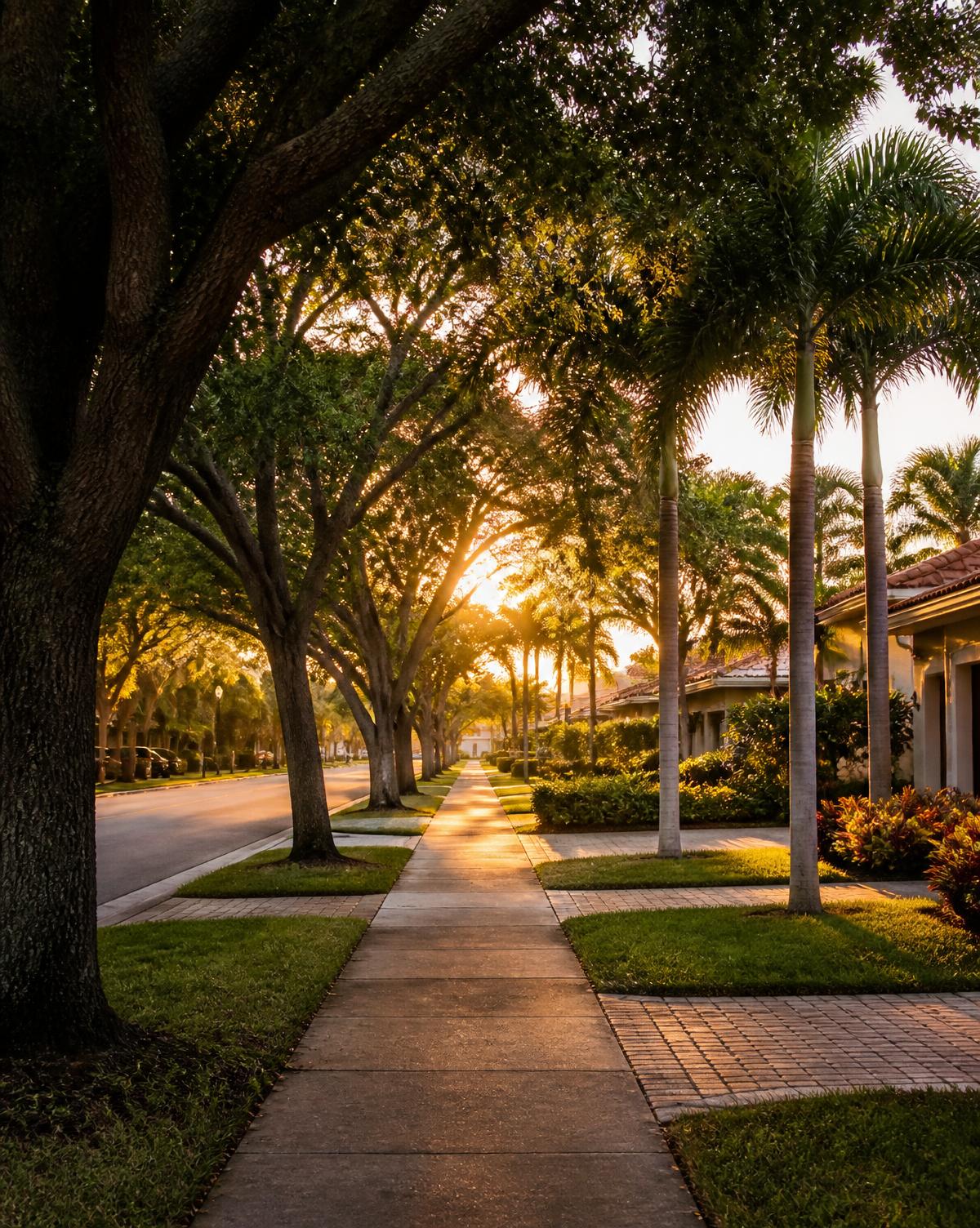 Rua residencial arborizada em uma comunidade da Flórida